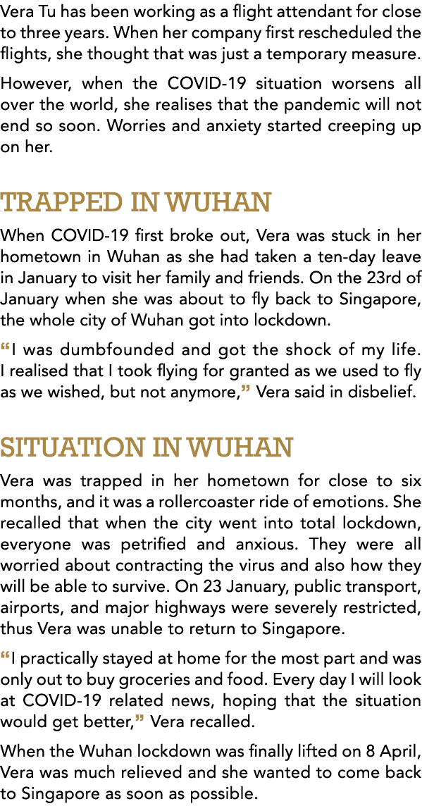Vera Tu has been working as a flight attendant for close to three years  When her company first rescheduled the fligh   