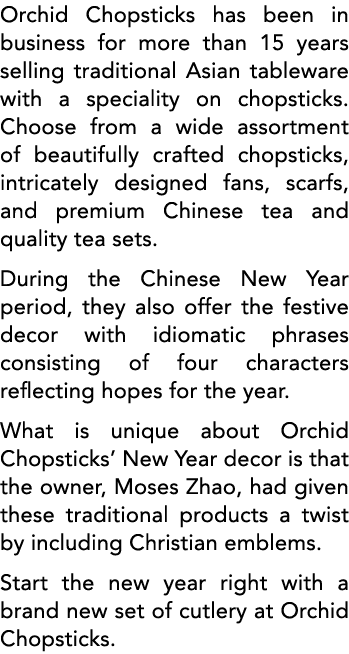 Orchid Chopsticks has been in business for more than 15 years selling traditional Asian tableware with a speciality o   